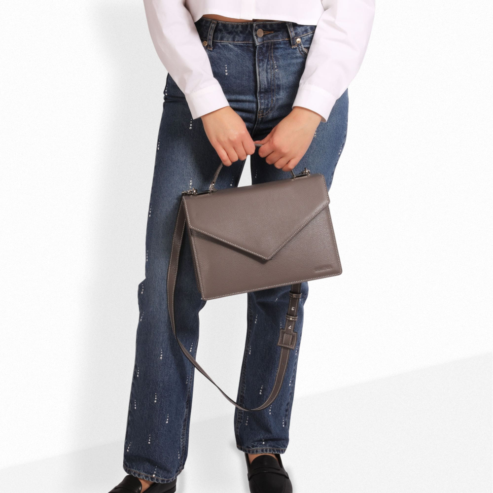Preview: Handle Bag with shoulder strap made of calfskin taupe