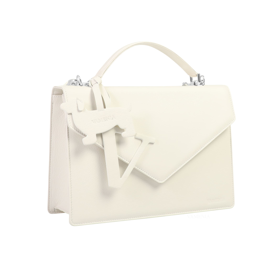 Preview: Handle Bag with shoulder strap made of calfskin white