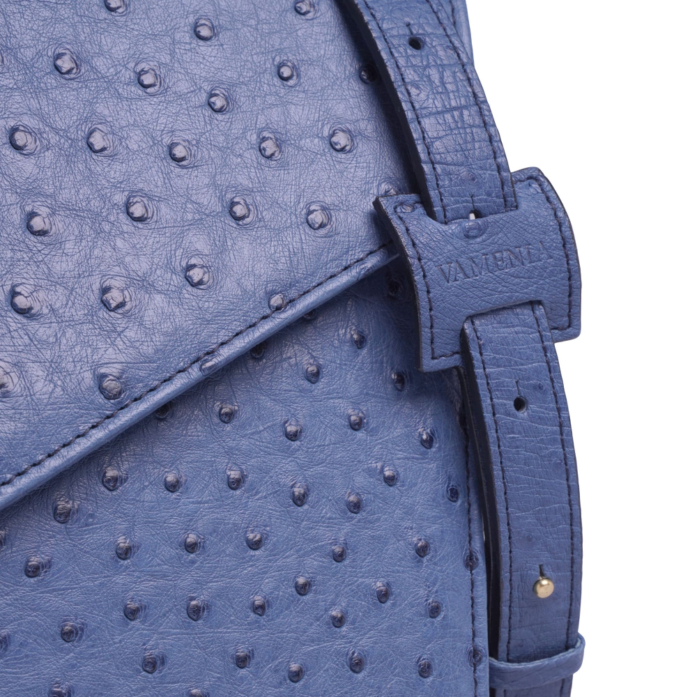 Preview: Handle Bag with shoulder strap made of ostrich leather blue
