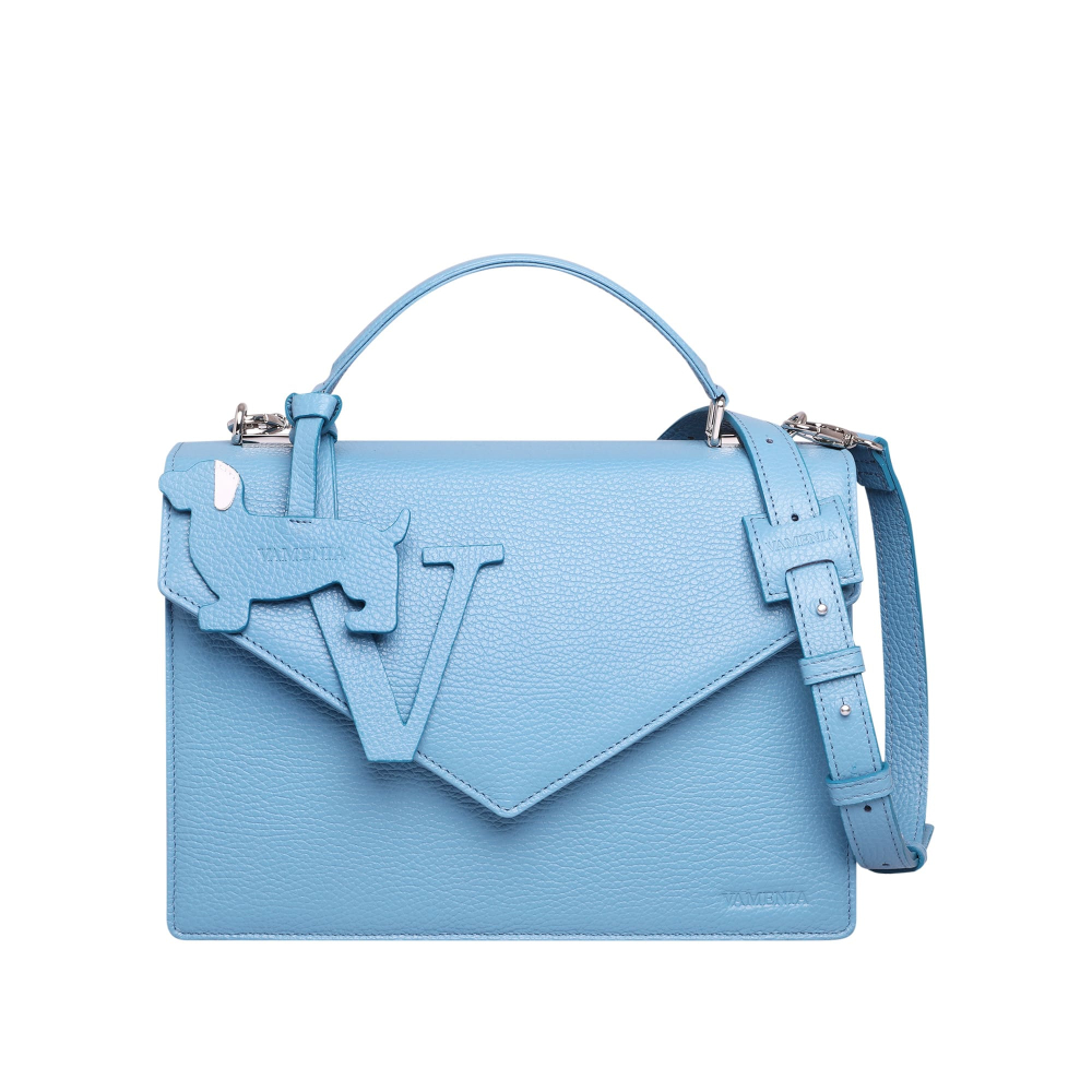 Preview: Handle Bag with shoulder strap made of calfskin light blue