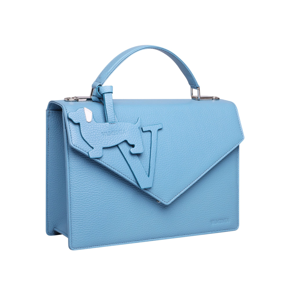 Preview: Handle Bag with shoulder strap made of calfskin light blue