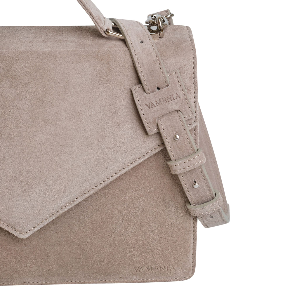 Preview: Handle Bag with shoulder strap made of Suede Greige