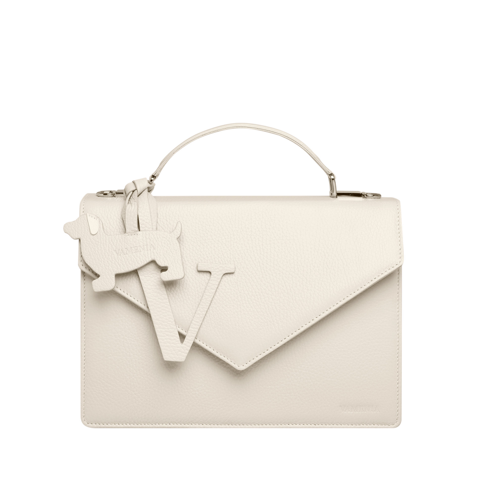 Henkeltasche mit Umhängegurt aus Kalbsleder in creme