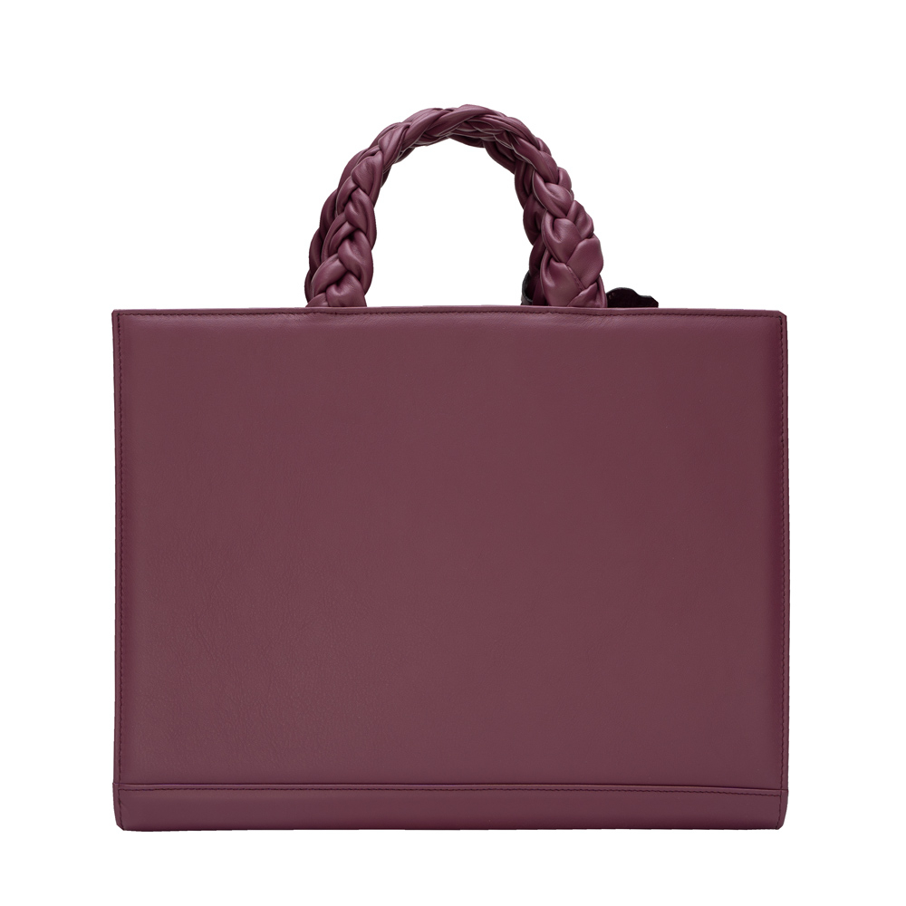 Handtasche aus glattem Kalbsleder mit geflochtenen Henkeln Magenta -VESTA-