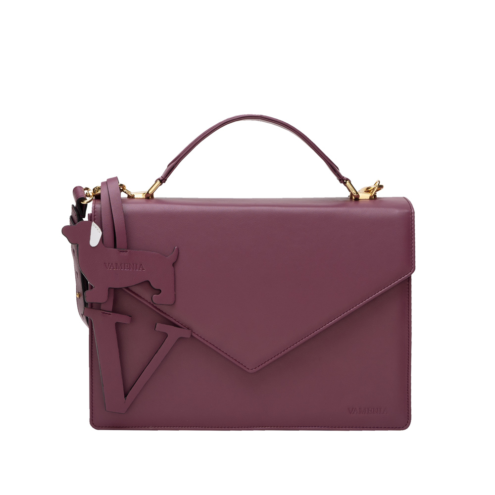 Henkeltasche mit Umhängegurt aus Kalbsleder Magenta -SPES-