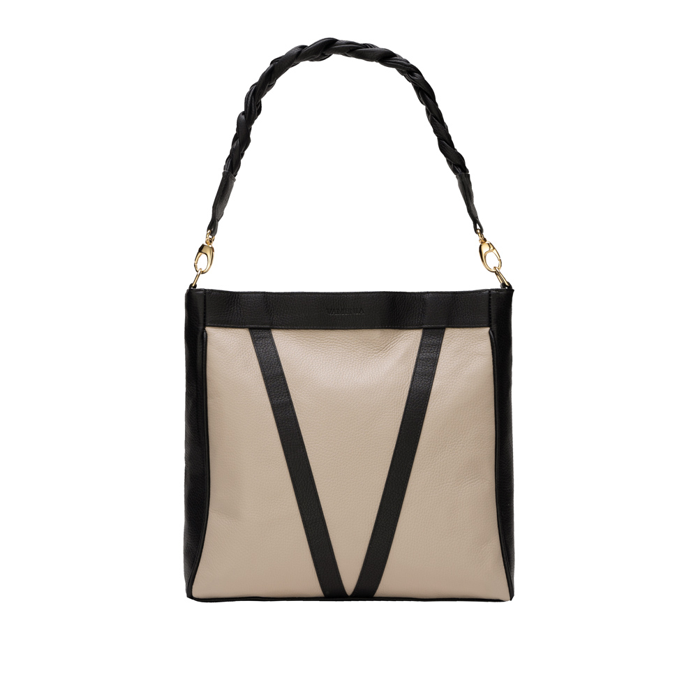 Große Shopper mit Magnetverschluss aus Kalbsleder Beige -DIANA-