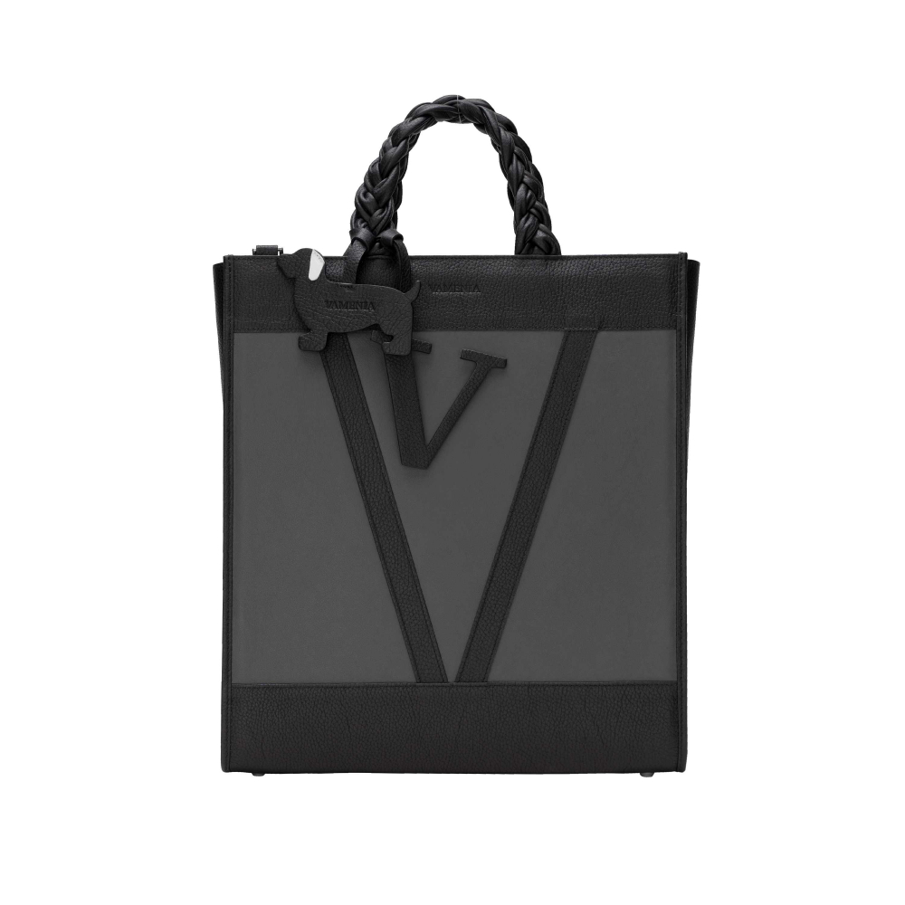 Tote Bag Handtasche aus glattem Kalbsleder mit geflochtenen Henkeln -SOL-