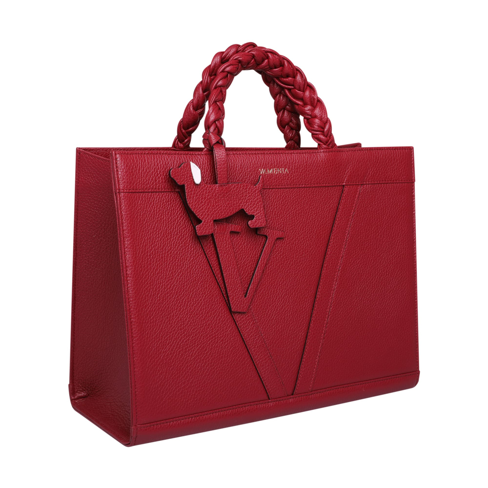 Preview: Handbag made of  calfskin with braided handles wine red