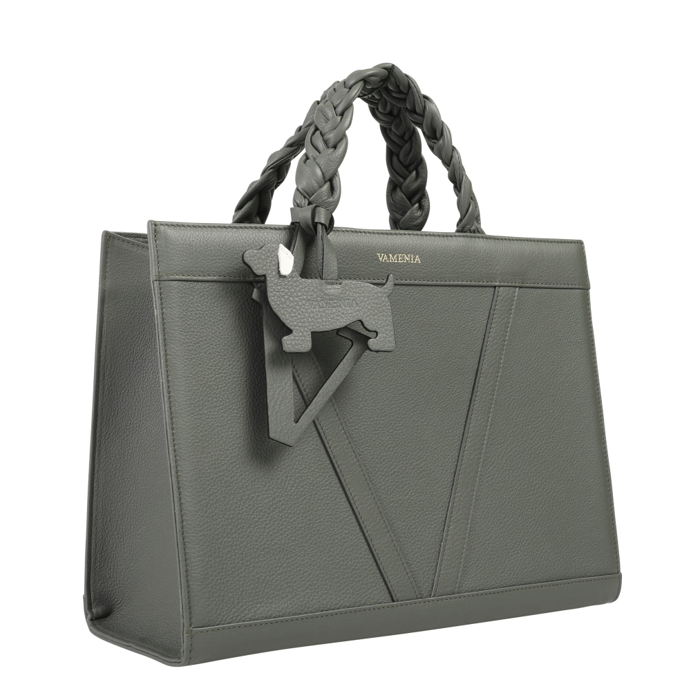 Preview: Handbag made of calfskin with braided handles magenta -VESTA-