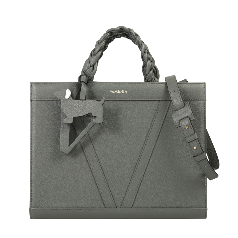 Preview: Handbag made of calfskin with braided handles magenta -VESTA-