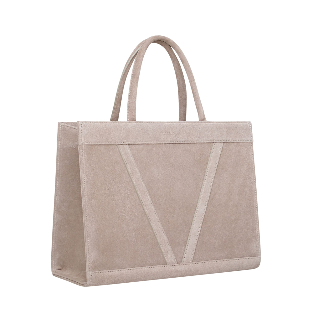 Handtasche aus hochwertigem Wildleder in Greige