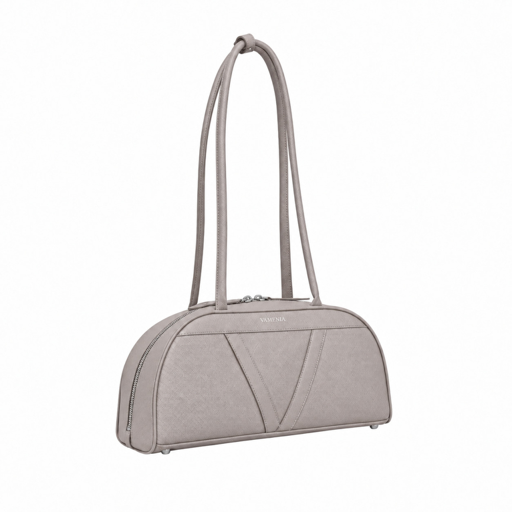 Schultertasche aus Saffiano Leder Greige