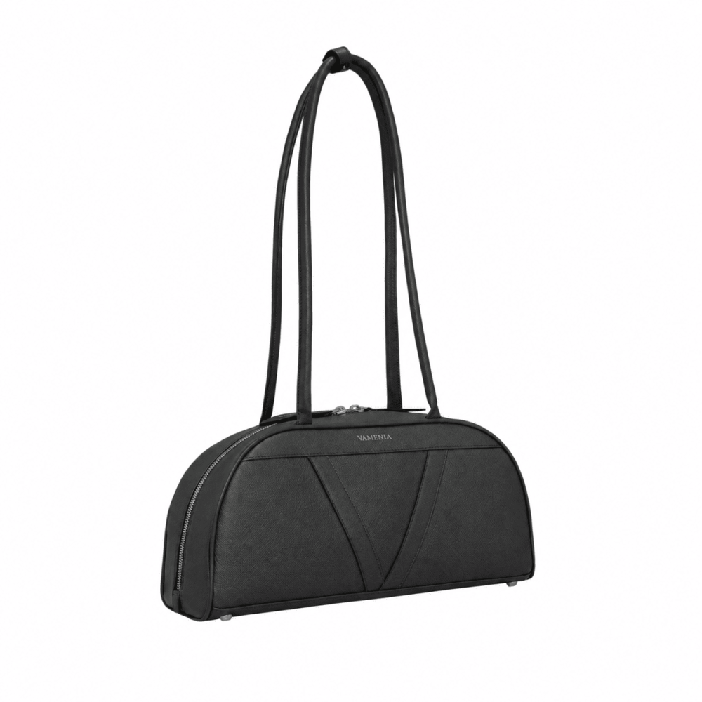 Schultertasche aus Saffiano Leder Schwarz