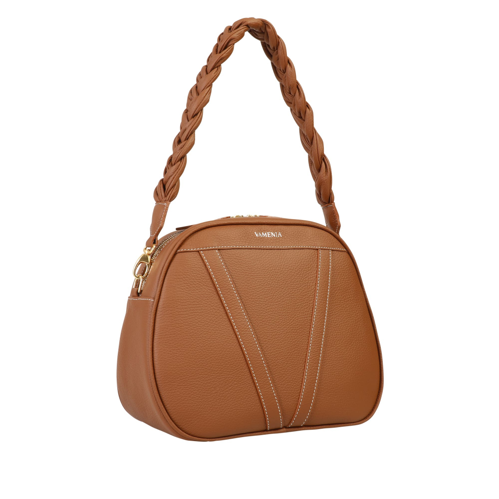 Mittelgroße Schultertasche aus Nappaleder braun