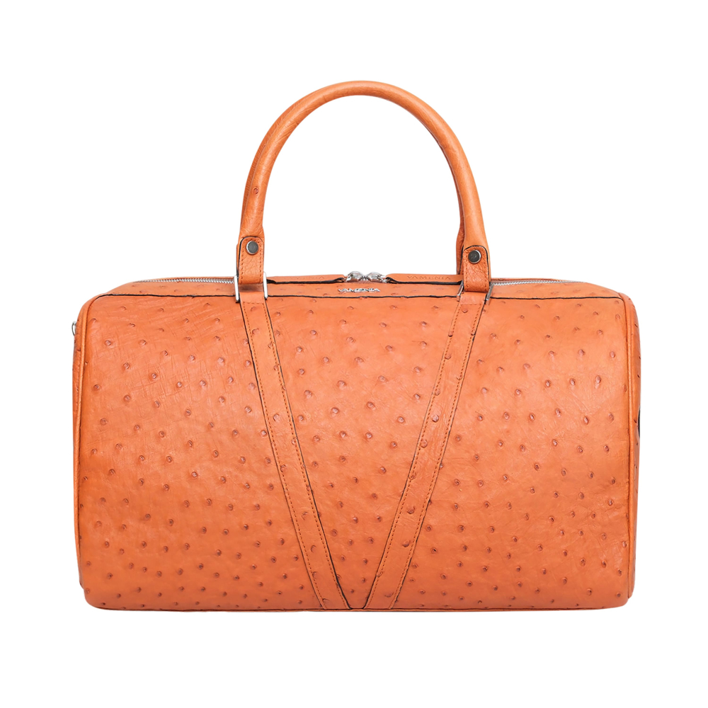 Small Travel Bag in Ostrich Leather Cognac