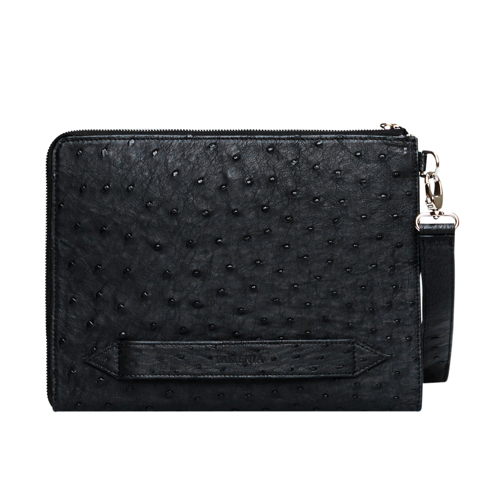 Herrenpochette NOX aus Straußenleder in Schwarz
