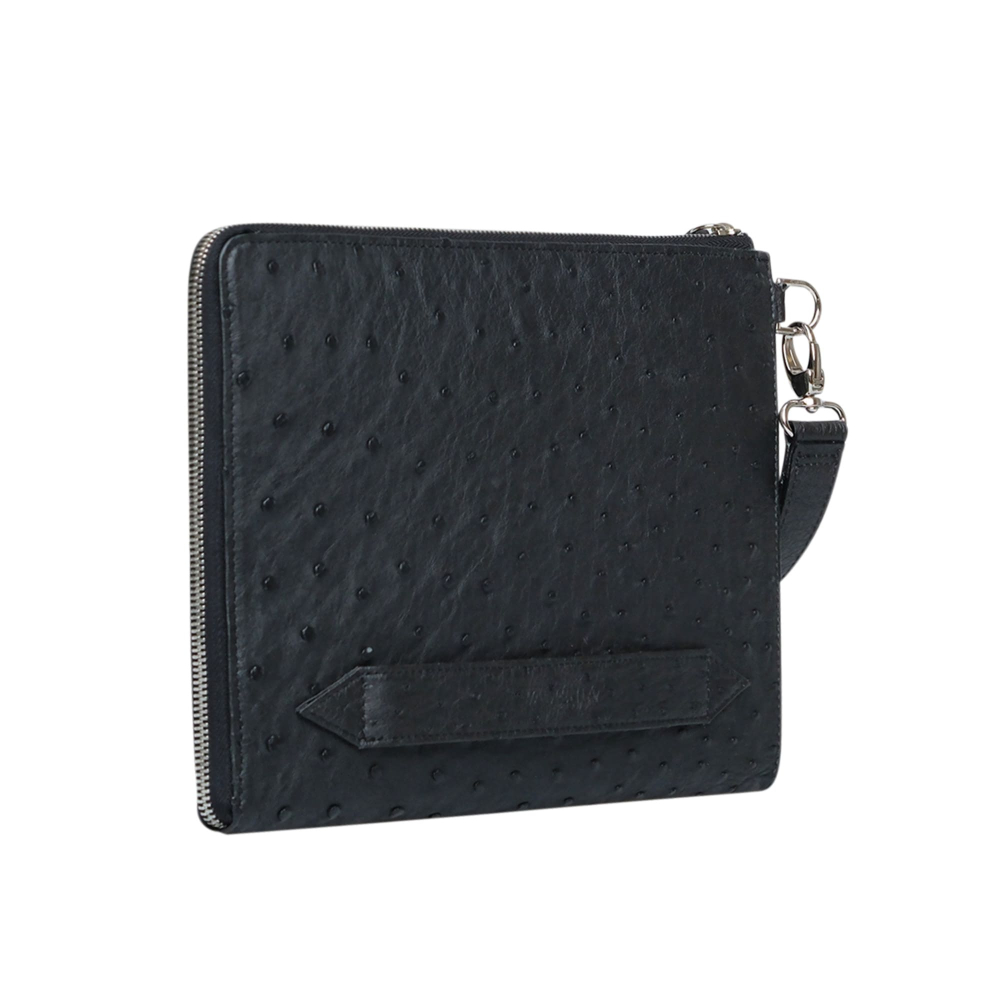 Herrenpochette NOX aus Straußenleder in Schwarz