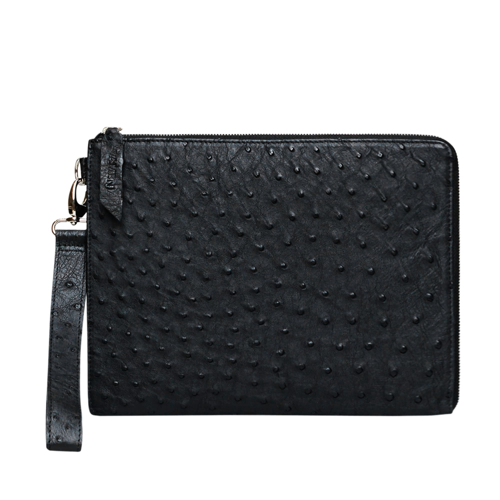 Preview: Herrenpochette NOX aus Straußenleder in Schwarz