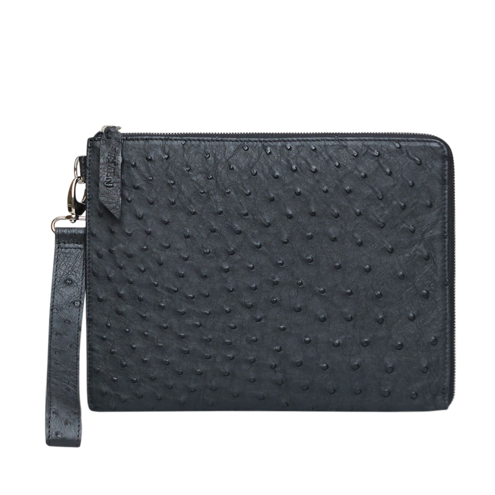 Preview: Herrenpochette NOX aus Straußenleder in Schwarz