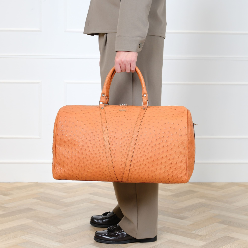 Reisetasche aus Straußenleder Cognac