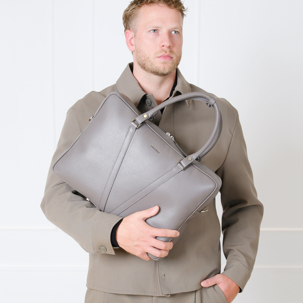 Briefcase made of calf leather taupe