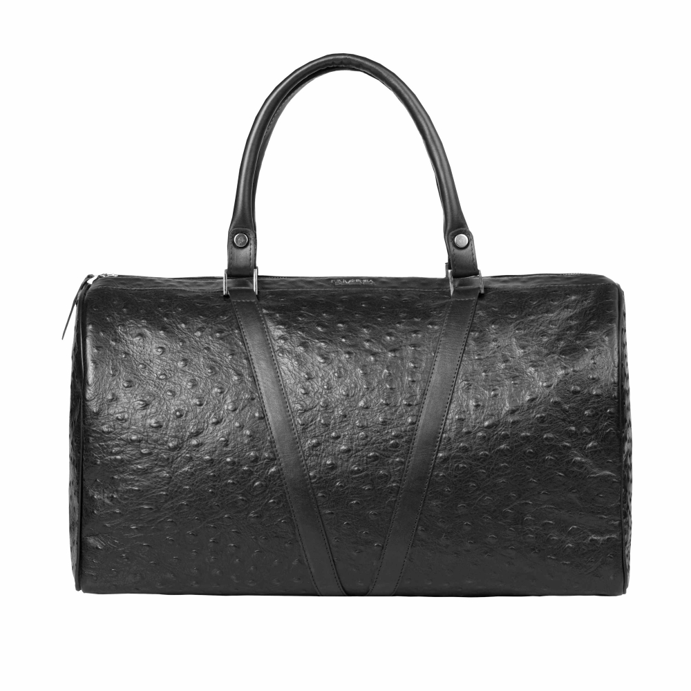 Travel bag M made of black leather -MERKUR-