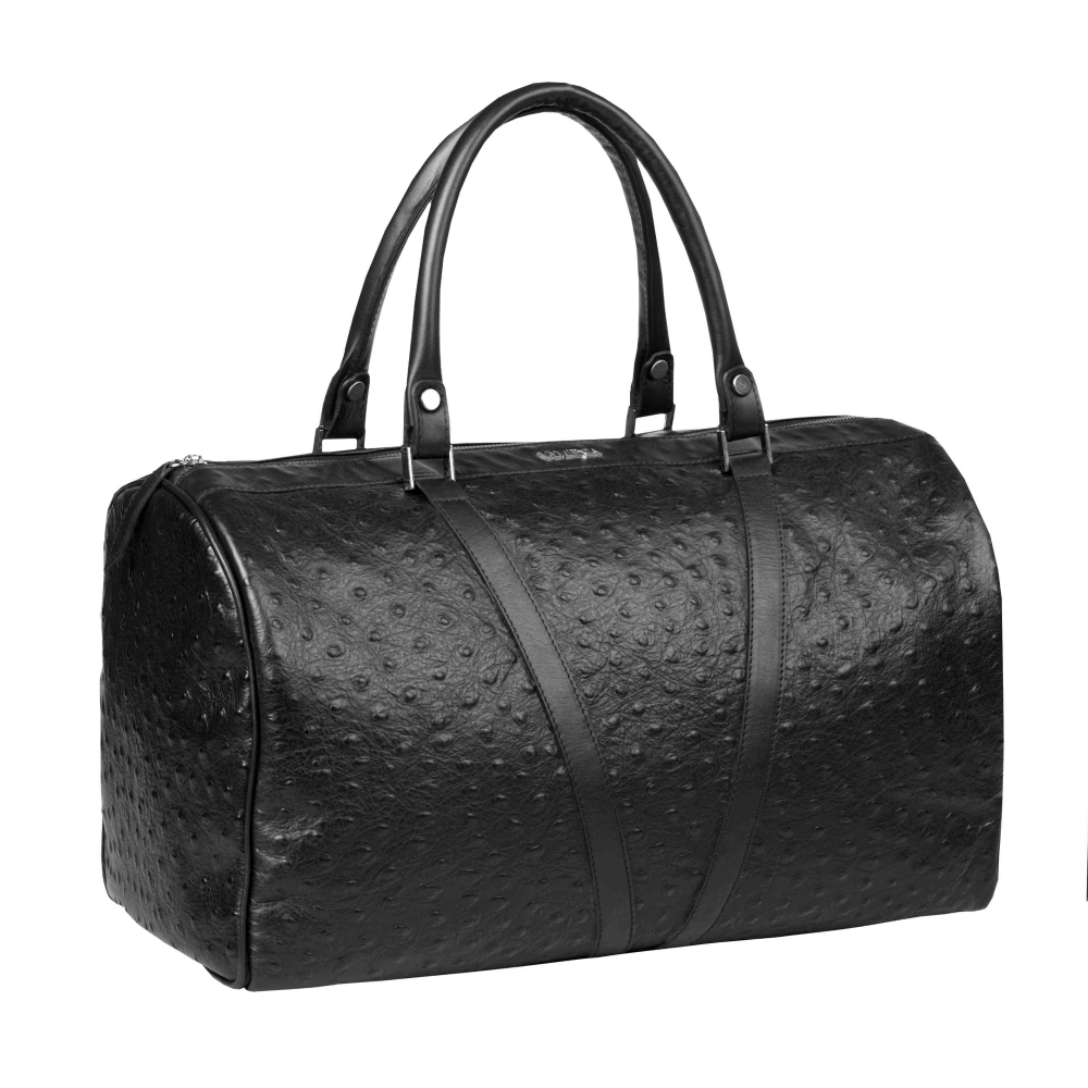 Travel bag M made of black leather -MERKUR-