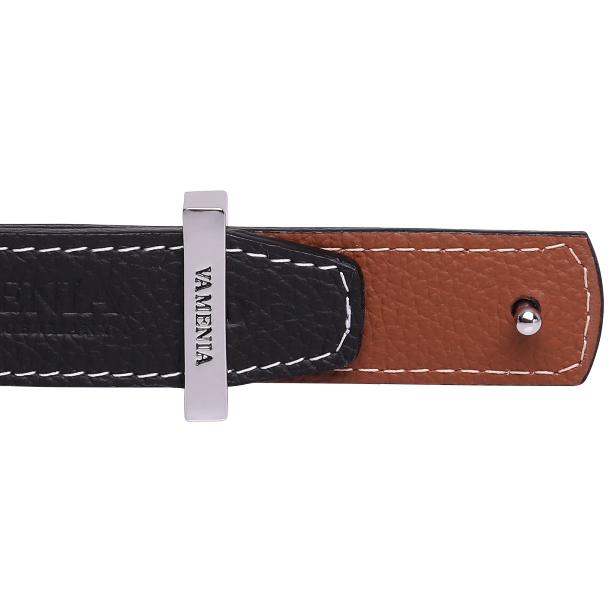 Reversible belt with contrast stitching in black and brown 