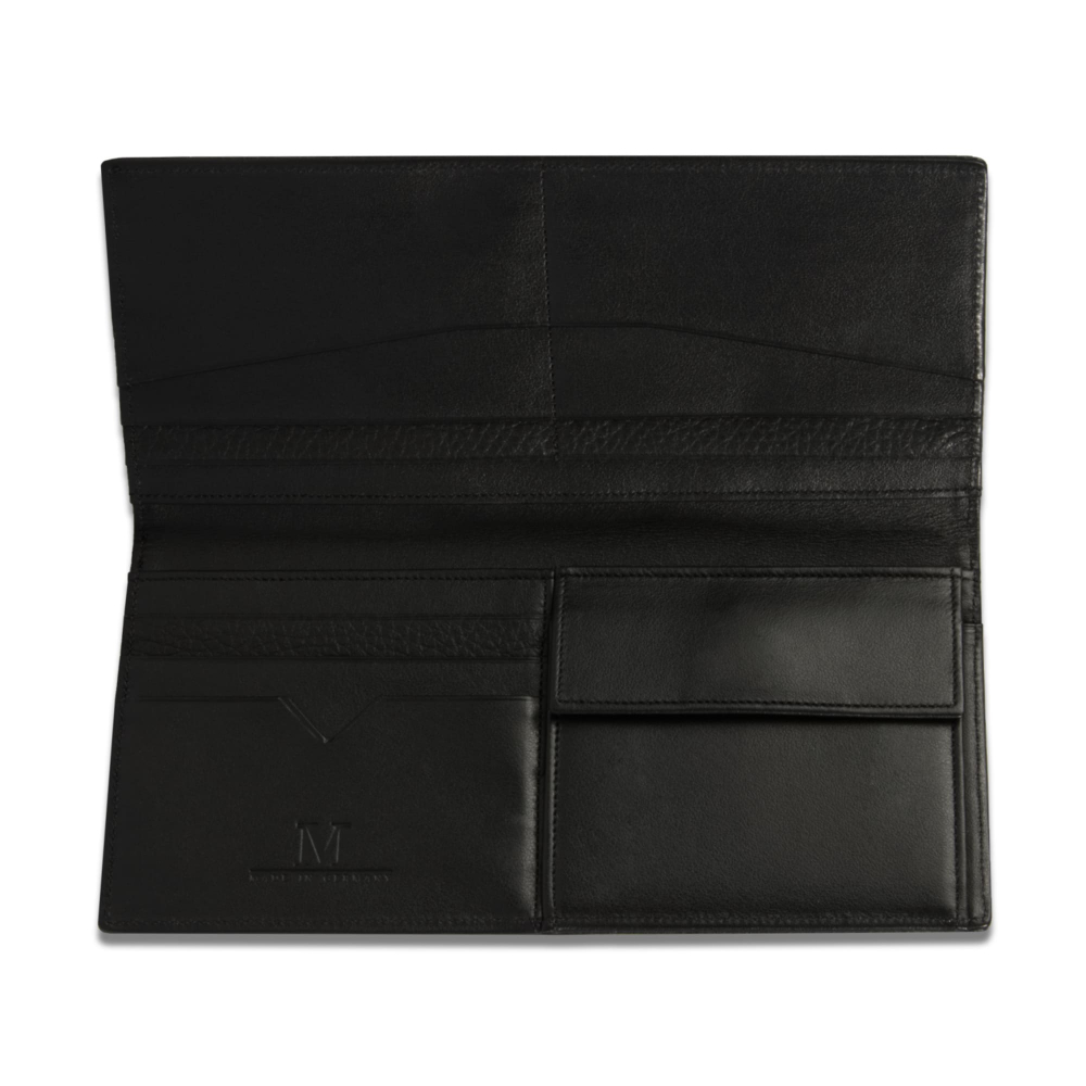 Brieftasche mit Münzfach aus schwarz genarbtem Kalbsleder 9cc -HADES-