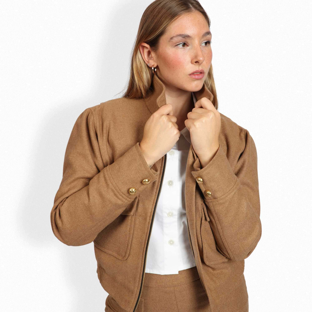 Bomberjacke aus Schurwolle in Camel/Hellbraun