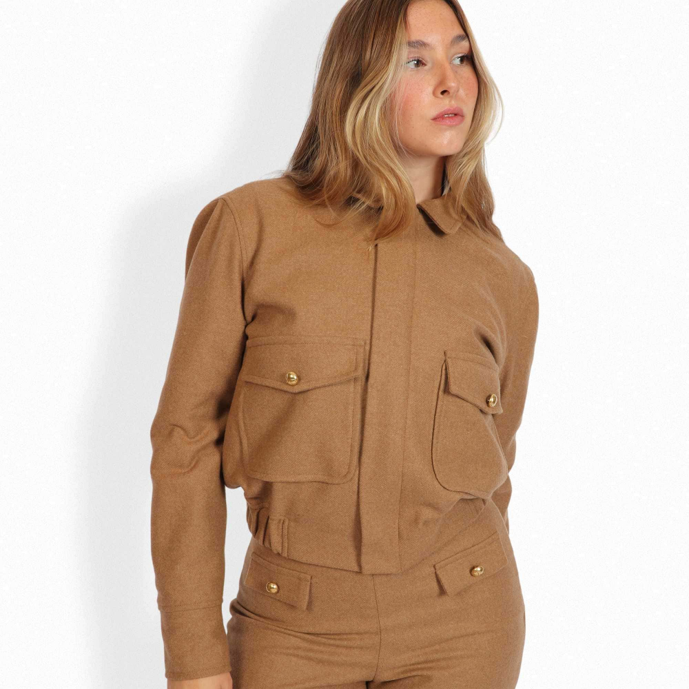 Bomberjacke aus Schurwolle in Camel/Hellbraun