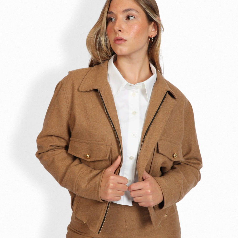 Bomberjacke aus Schurwolle in Camel/Hellbraun
