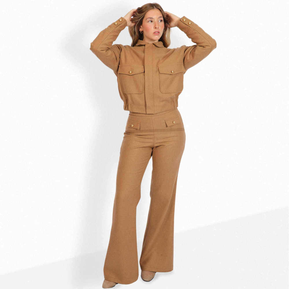 Bomberjacke aus Schurwolle in Camel/Hellbraun