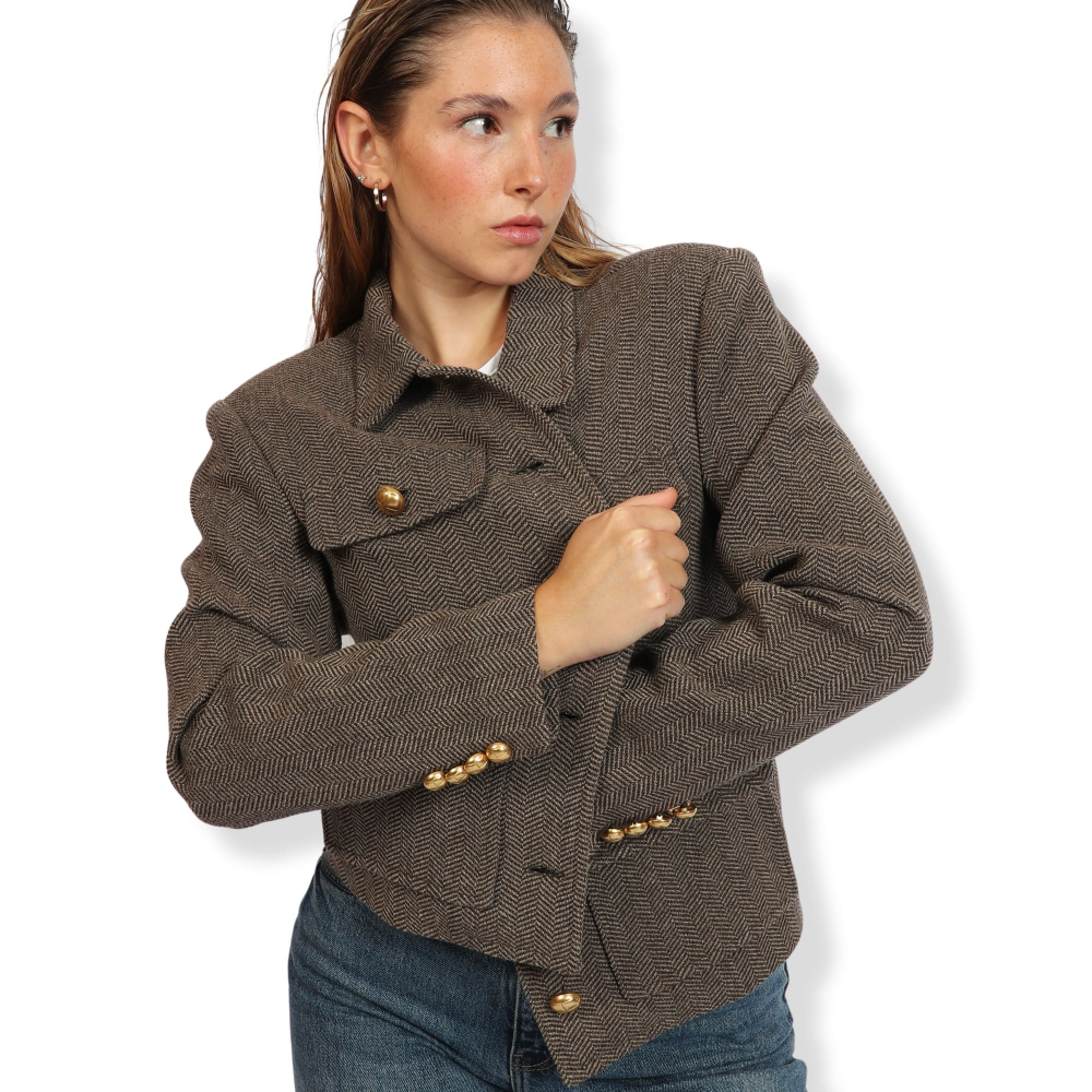 Short herringbone overjacket made of virgin wool