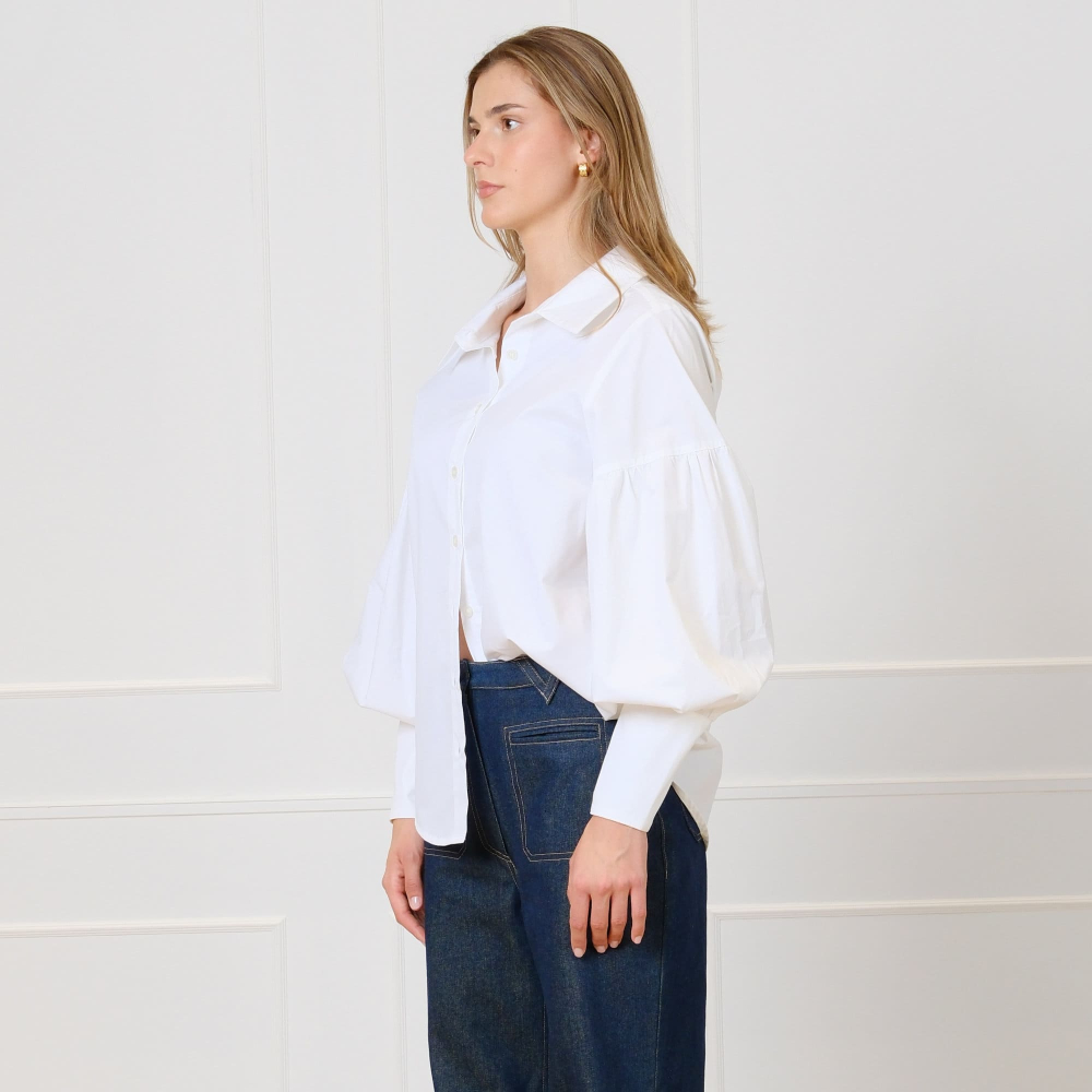 Bluse aus Baumwollpopeline mit Ballonärmeln