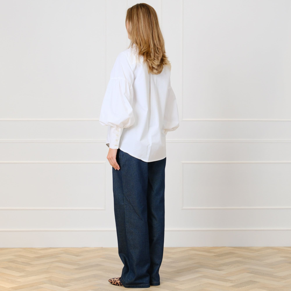 Bluse aus Baumwollpopeline mit Ballonärmeln