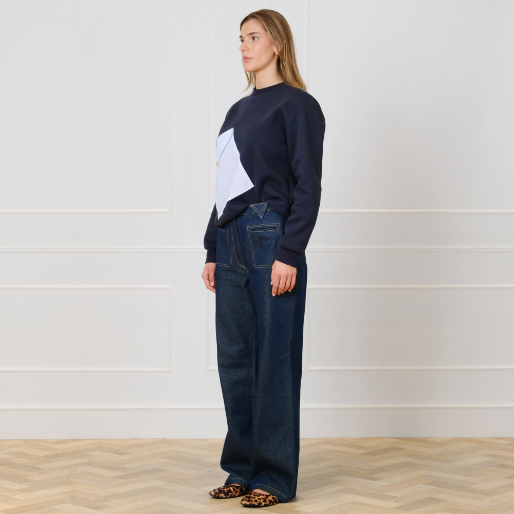 Sweatshirt mit aufgesetzter Tasche aus Baumwollpopeline in Navy