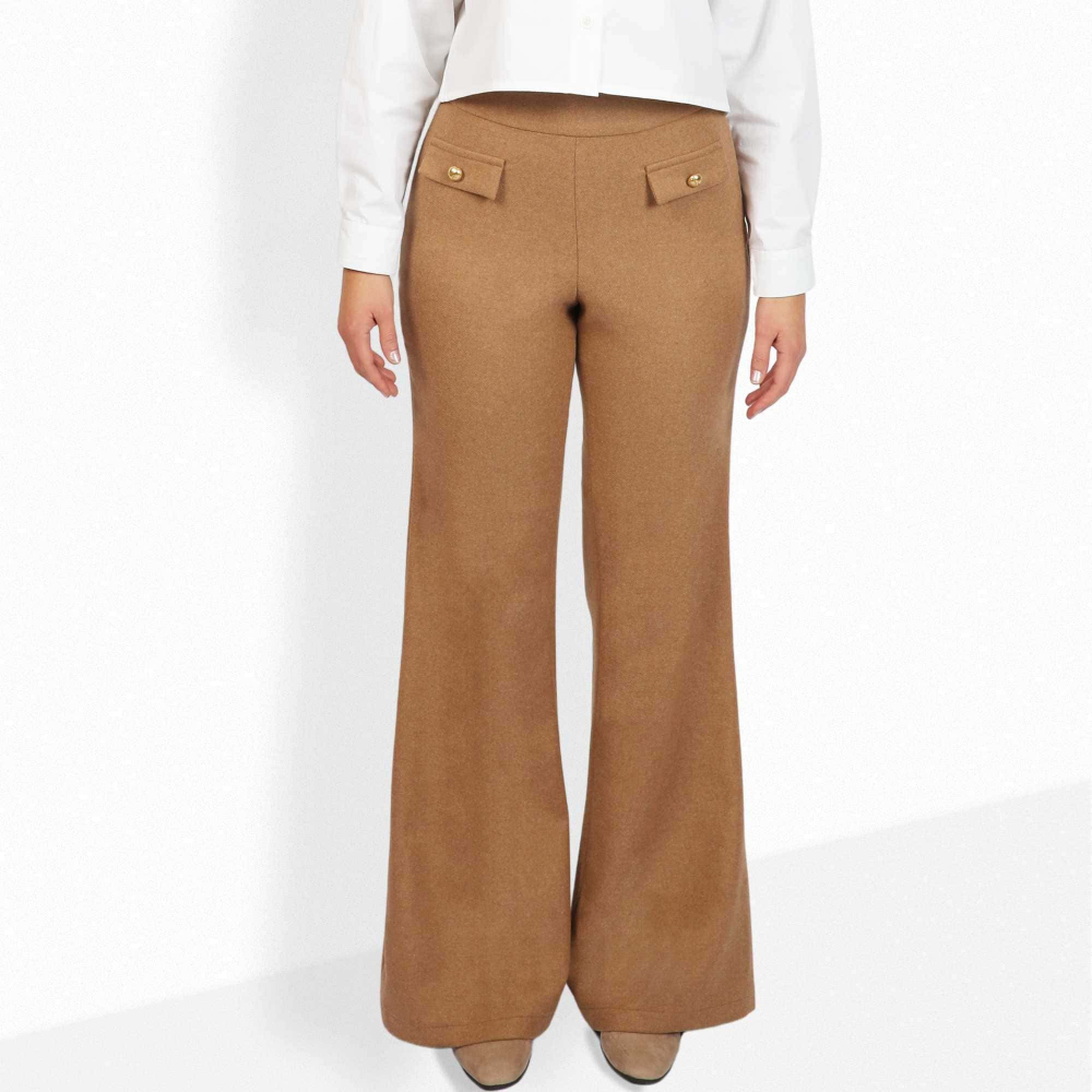 High-Waist Hose aus Schurwolle in Camel/Hellbraun