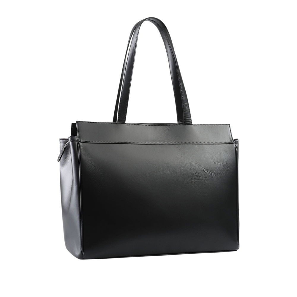 Shopper Tasche mit Reißverschluss aus glattem Kalbsleder schwarz