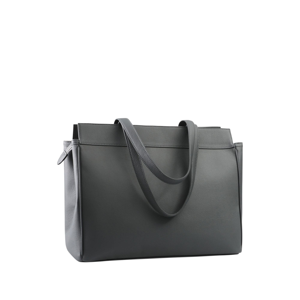 Shopper Tasche mit Reißverschluss aus Kalbsleder grau