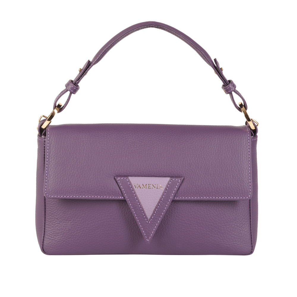 Schultertasche aus genarbtem Kalbsleder in lila -MINERVA-