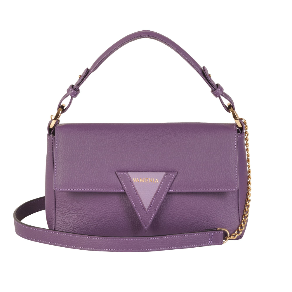 Schultertasche aus genarbtem Kalbsleder in lila -MINERVA-