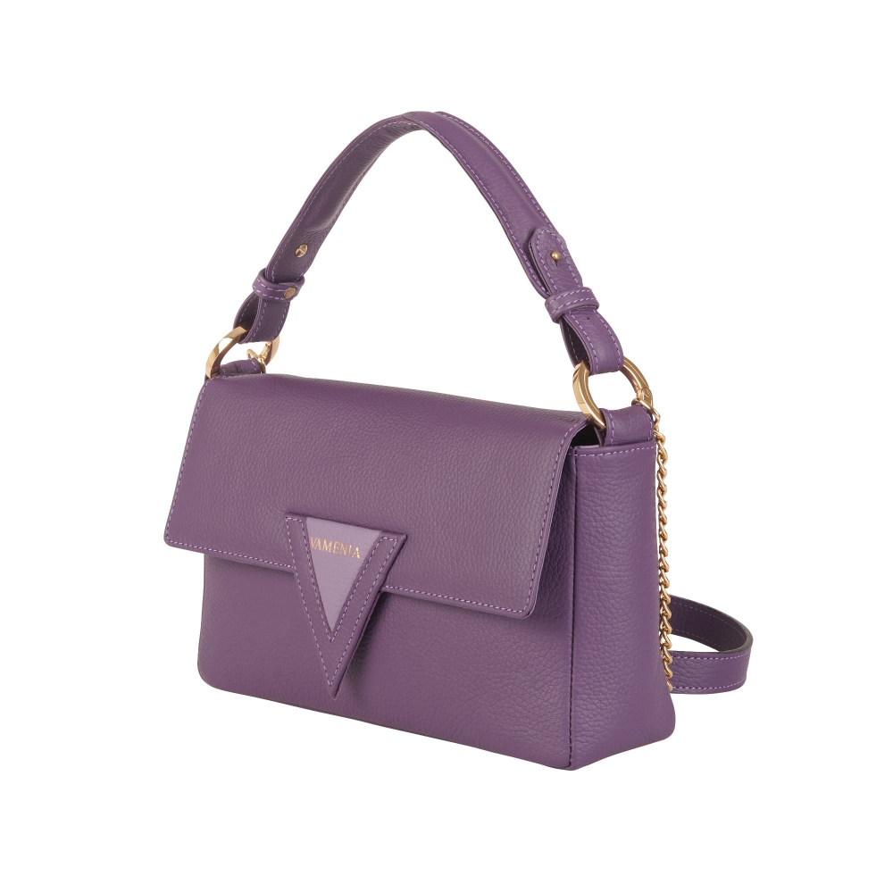 Schultertasche aus genarbtem Kalbsleder in lila -MINERVA-
