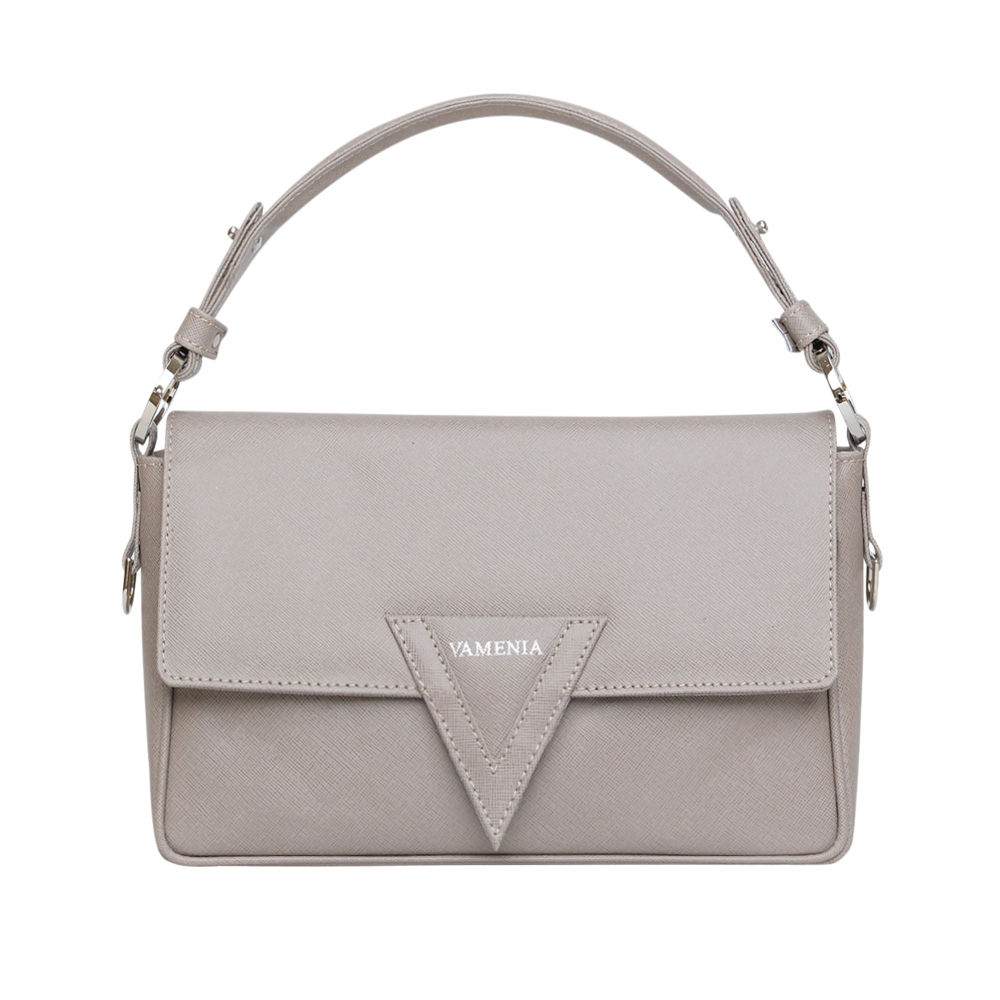 Schultertasche aus Saffiano Leder Greige