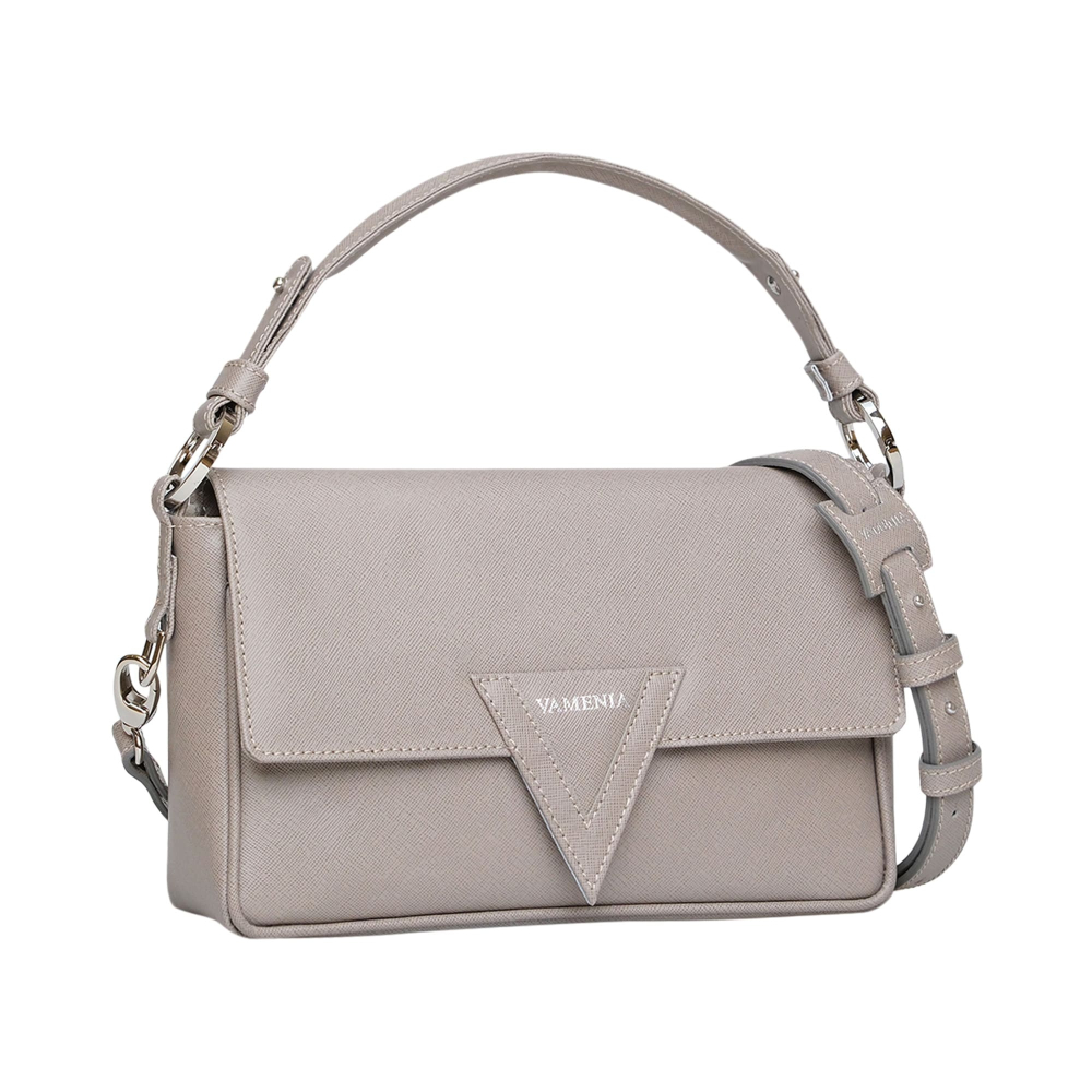 Schultertasche aus Saffiano Leder Greige