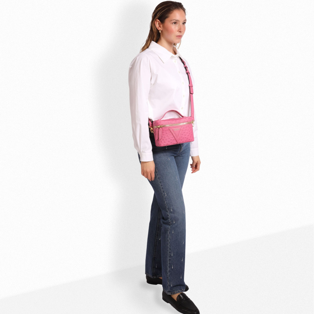 Umhängetasche aus Straußenleder magenta