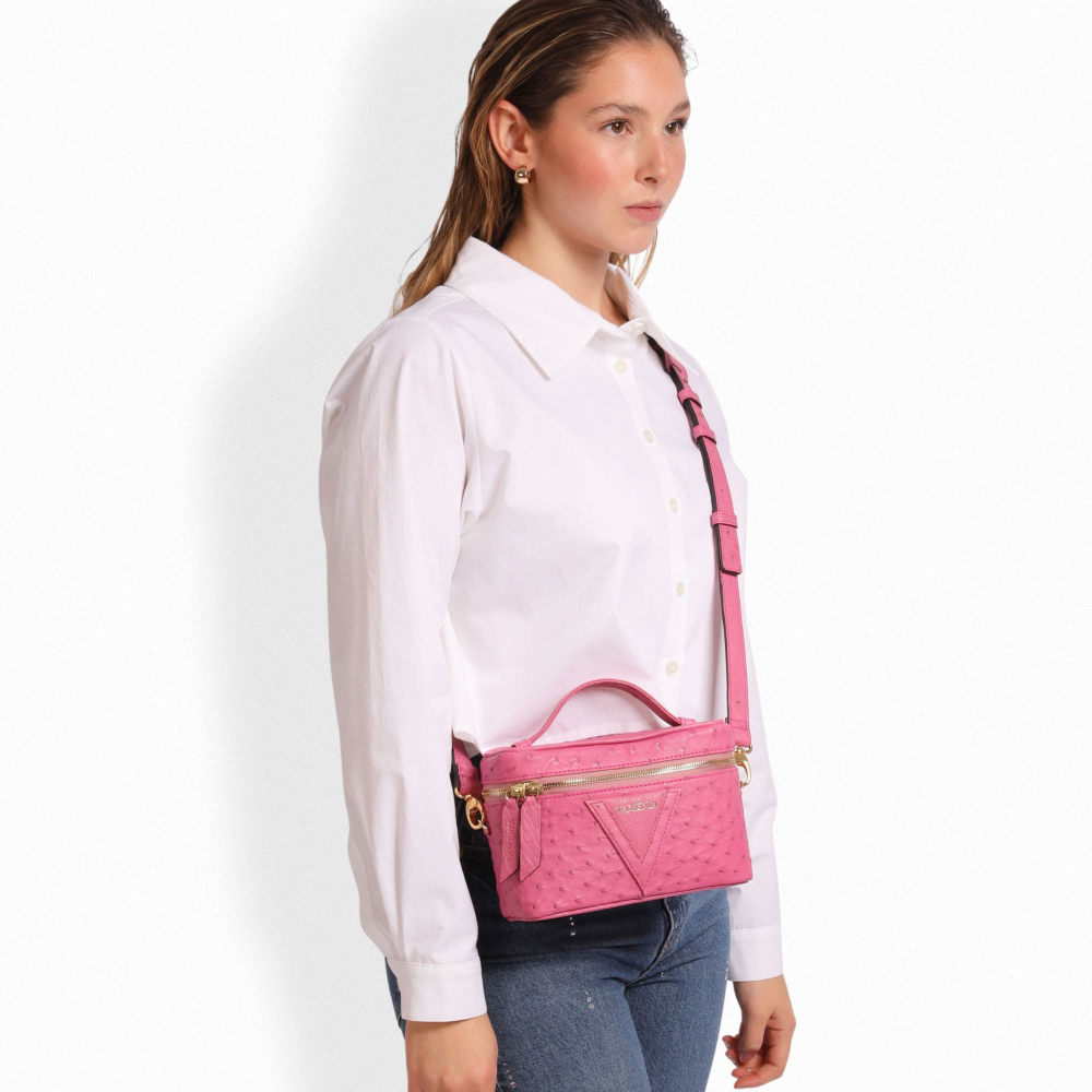 Umhängetasche aus Straußenleder magenta