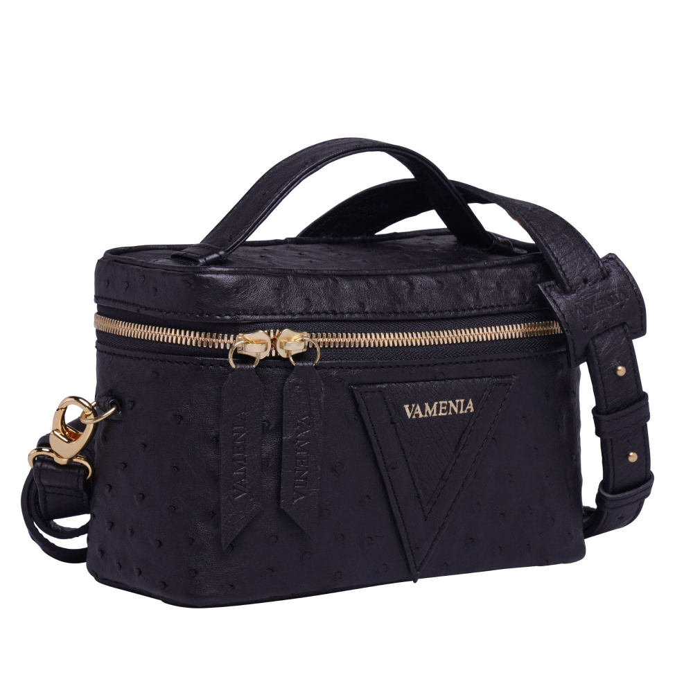 Shoulder bag made of black ostrich leather