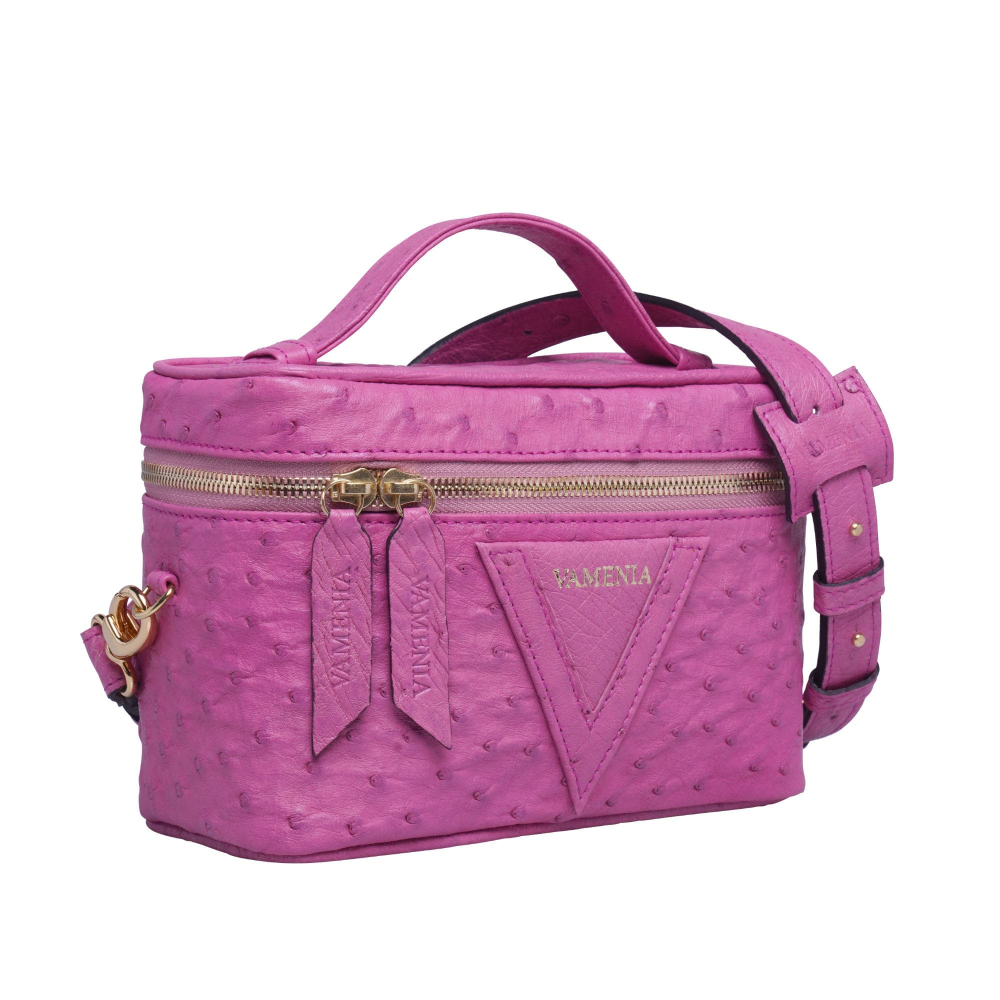 Umhängetasche aus Straußenleder magenta