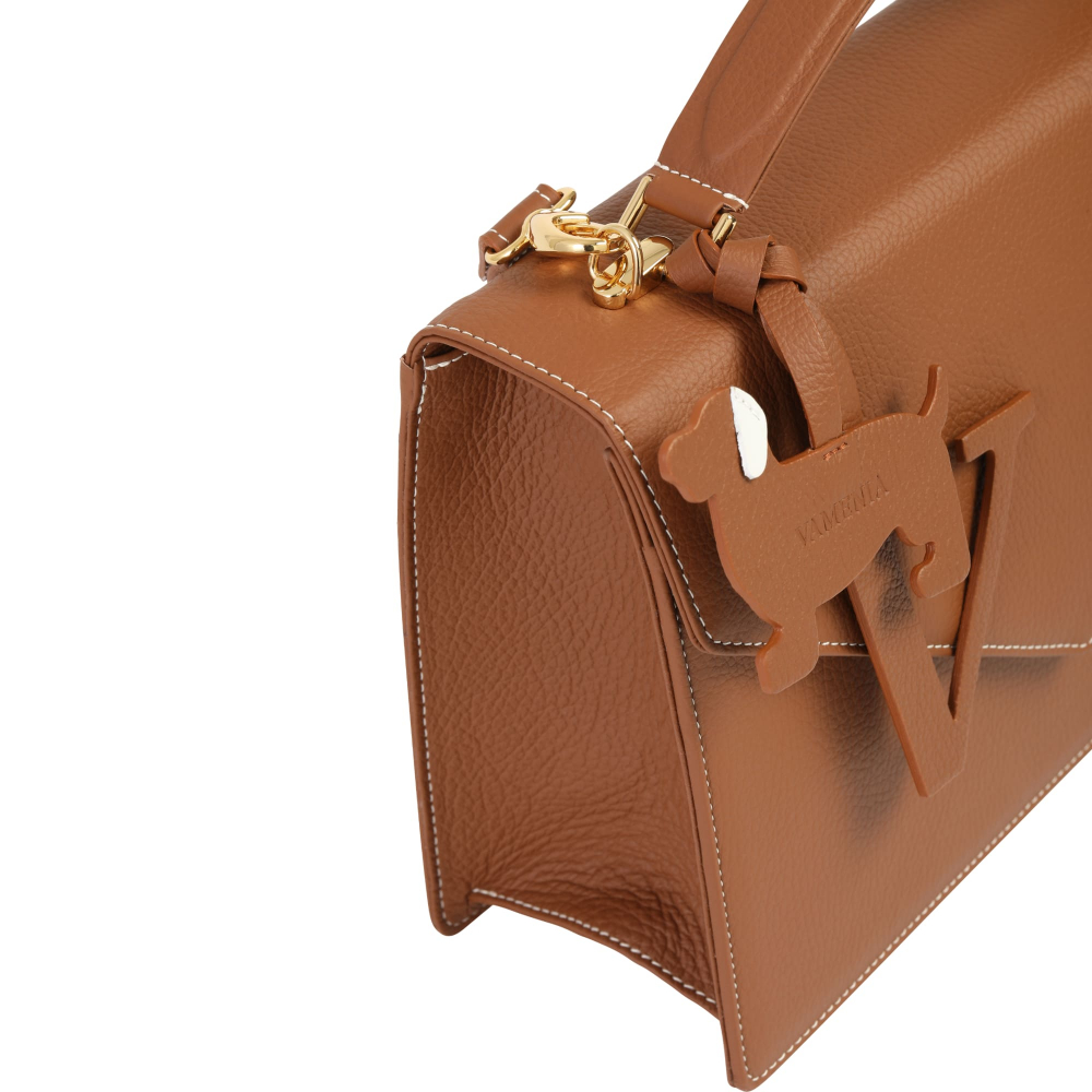 Henkeltasche mit Umhängegurt aus Kalbsleder Braun -SPES-